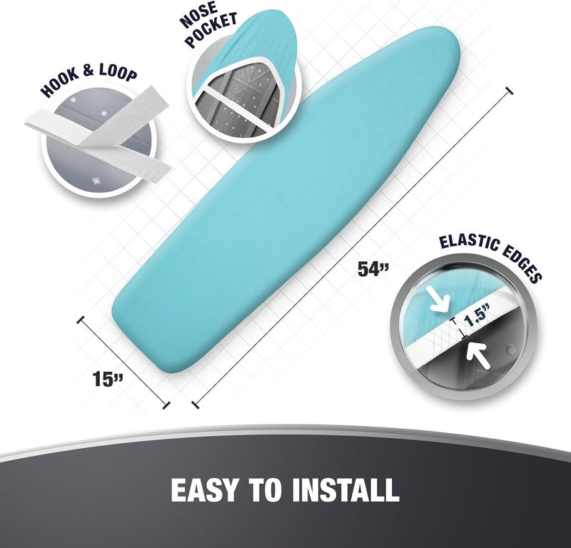 COTTY HOME Store أغطية طاولة الكي السميكة مع وسادة بحجم قياسي 15x54، عاكسة للحرارة ومقاومة للاحتراق، حزام تثبيت غير قابل للانزلاق، حواف مرنة، تركواز - Image 5